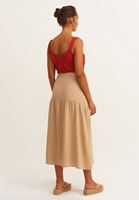 Bayan Bej Volanlı Midi Etek