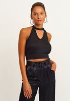 Bayan Siyah Cut-Out Yaka Detaylı Bluz