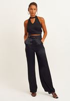 Bayan Siyah Cut-Out Yaka Detaylı Bluz