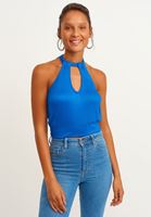 Bayan Mavi Cut-Out Yaka Detaylı Bluz