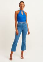 Bayan Mavi Cut-Out Yaka Detaylı Bluz