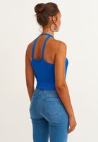 Bayan Mavi Cut-Out Yaka Detaylı Bluz