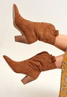 Bayan Kahverengi Western Nakışlı Süet Bot