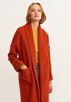 Bayan Kiremit Yün Karışımlı Uzun Cepli Kaban