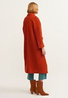 Bayan Kiremit Yün Karışımlı Uzun Cepli Kaban