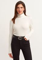 Bayan Krem Yün Karışımlı Boğazlı Triko
