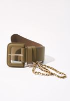 Bayan Yeşil Zincir Detaylı Kemer