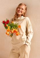 Bayan Açık Krem Pamuklu Oversize Sweatshirt