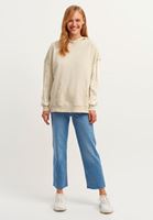 Bayan Açık Krem Pamuklu Oversize Sweatshirt