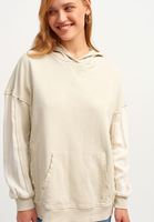Bayan Açık Krem Pamuklu Oversize Sweatshirt