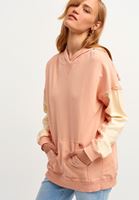 Bayan Pembe Pamuklu Oversize Sweatshirt
