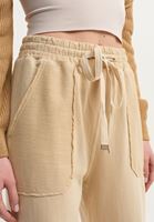 Bayan Açık Krem Yüksek Bel Wide-Leg Pantolon