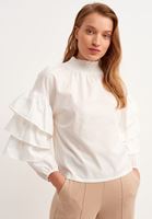 Women Cream Ruffled Romantic Blouse