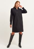 Bayan Siyah Casual Poplin Gömlek Elbise