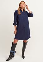 Bayan Lacivert Casual Poplin Gömlek Elbise
