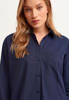 Bayan Lacivert Casual Poplin Gömlek Elbise