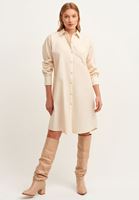 Bayan Açık Krem Casual Poplin Gömlek Elbise