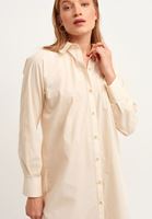 Bayan Açık Krem Casual Poplin Gömlek Elbise