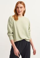 Bayan Yeşil Zero-Neck Uzun Kollu Tişört