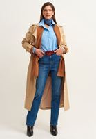 Bayan Mavi Balon Kollu Pileli Poplin Gömlek