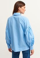 Bayan Mavi Balon Kollu Pileli Poplin Gömlek