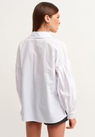Bayan Beyaz Balon Kollu Pileli Poplin Gömlek