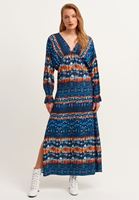 Bayan Çok Renkli Sırtı Bağlamalı Bohem Maxi Elbise