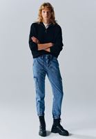 Bayan Mavi Pamuklu Denim Jogger Pantolon