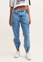 Bayan Mavi Pamuklu Denim Jogger Pantolon