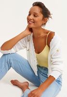 Bayan Beyaz Nakışlı ve Düğmeli Triko Hırka