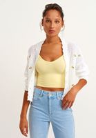 Bayan Beyaz Nakışlı ve Düğmeli Triko Hırka