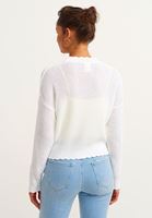 Bayan Beyaz Nakışlı ve Düğmeli Triko Hırka