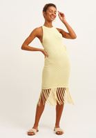 Bayan Sarı Püsküllü ve Ajurlu Mini Elbise