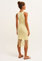 Bayan Sarı Püsküllü ve Ajurlu Mini Elbise