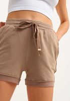 Bayan Kahverengi Bağcıklı Sweat Mini Şort