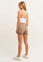 Bayan Kahverengi Bağcıklı Sweat Mini Şort