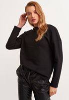 Bayan Siyah Artwork Baskılı Zero-Neck Sweatshirt