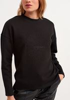 Bayan Siyah Artwork Baskılı Zero-Neck Sweatshirt