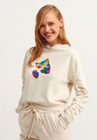 Bayan Açık Krem Büzgülü ve Baskı Detaylı Sweatshirt