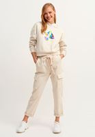 Bayan Açık Krem Büzgülü ve Baskı Detaylı Sweatshirt