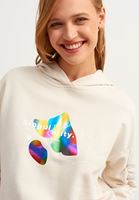 Bayan Açık Krem Büzgülü ve Baskı Detaylı Sweatshirt