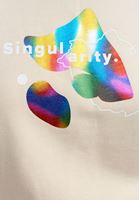 Bayan Açık Krem Büzgülü ve Baskı Detaylı Sweatshirt