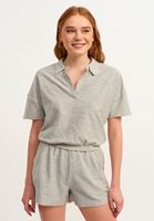 Bayan Gri Yaka Detaylı Crop Sweatshirt