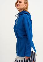 Bayan Mavi Gömlek Detaylı Kapüşonlu Sweatshirt