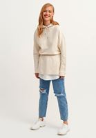 Bayan Açık Krem Gömlek Detaylı Kapüşonlu Sweatshirt