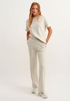 Bayan Açık Gri Pamuklu ve Yırtmaç Detaylı Sweat Tişört