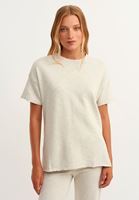 Bayan Açık Gri Pamuklu ve Yırtmaç Detaylı Sweat Tişört