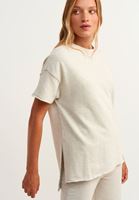 Bayan Açık Gri Pamuklu ve Yırtmaç Detaylı Sweat Tişört