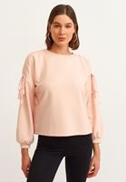 Bayan Pembe Kol Detaylı Sweatshirt
