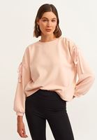 Bayan Pembe Kol Detaylı Sweatshirt